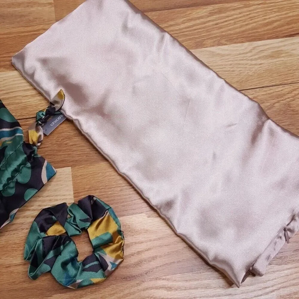 CHICOS Womens Paisley Satin Sleep Set Pillowcase Eye Mask Scrunchie Pouch $39